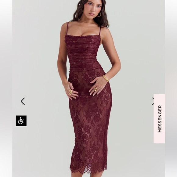 House of CB Dresses & Skirts - House of CB Gaia CLARET LACE MIDI DRESS Size Small